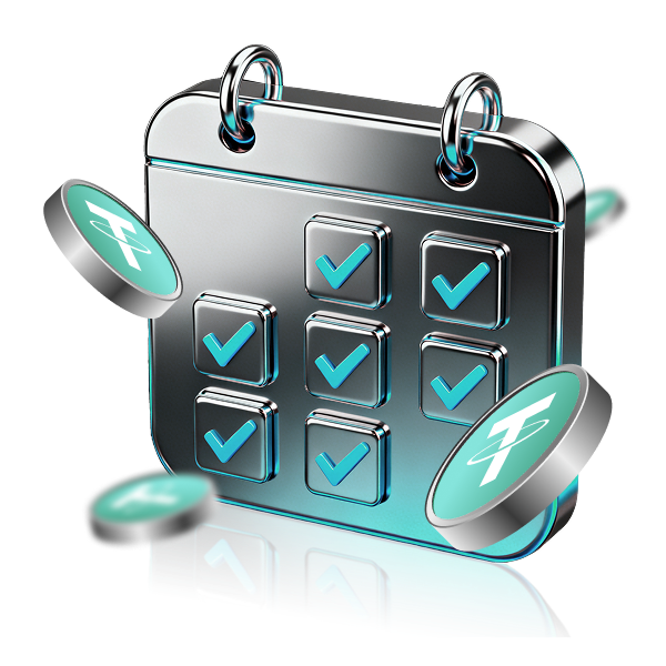 3D illustration of a USDT task calendar with completed checkmarks